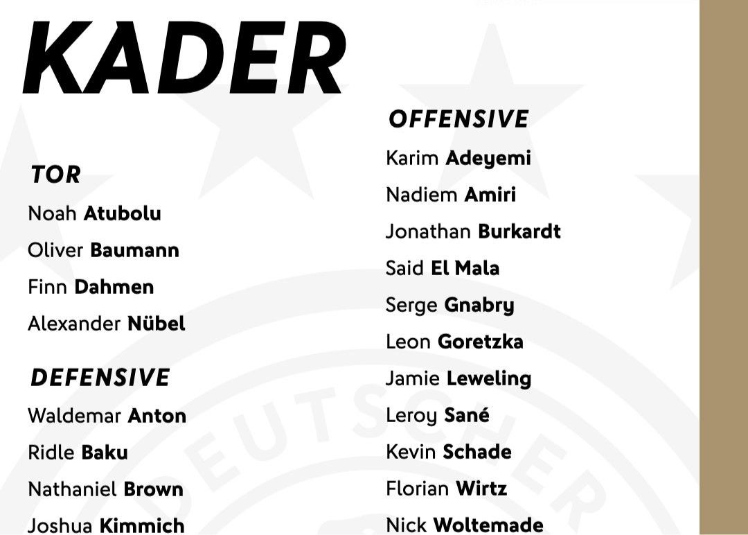 Danh sách thi đấu quốc tế tháng 11 của Đức được công bố: Wirtz có tên trong danh sách, thiếu niên Marat là người đầu tiên được chọn